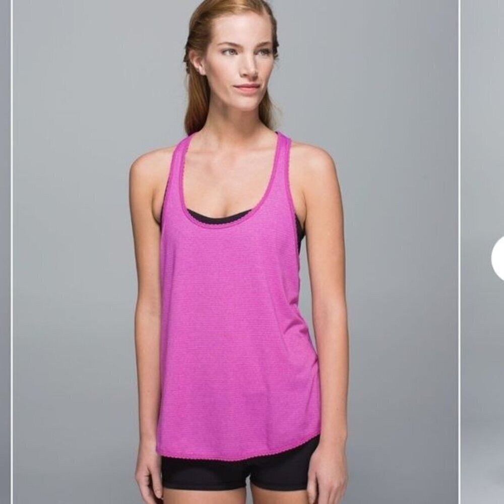 Lululemon 105 F Singlet Tank Top Raspberry Heathered Ultra Violet Pink Stripe 6